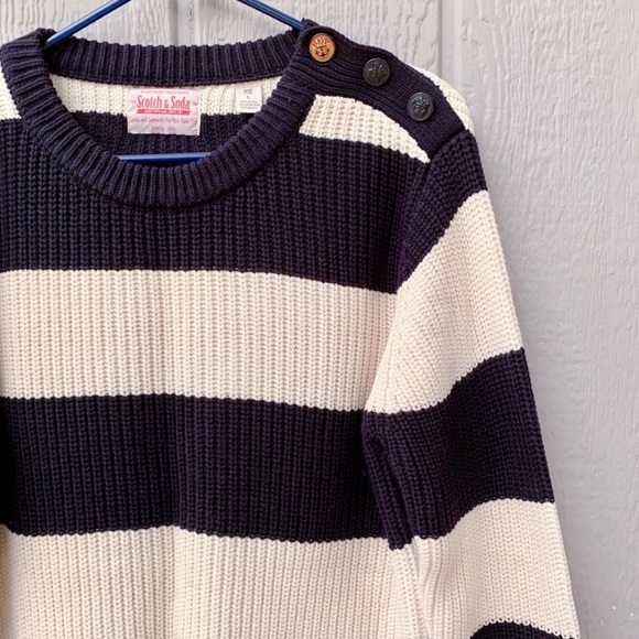 Scotch & Soda color block striped chunky heavy knit crewneck oversized sweater - Picture 4 of 15